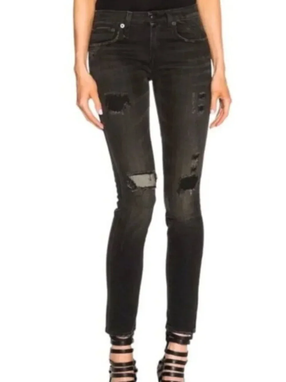 R13 Alison Crop Skinny low stretch Jeans washed Black Women's 26